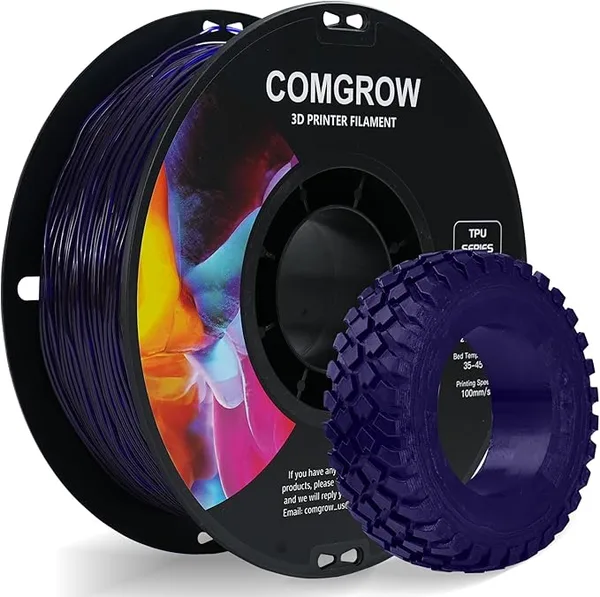 Comgrow Comgrow TPU Filament 1.75, Flexible 3D Printer Filament, 95A Soft fit Most 3D Printers Dimensional Accuracy +/- TPU Transparent Purple 1kg (2.2lbs)