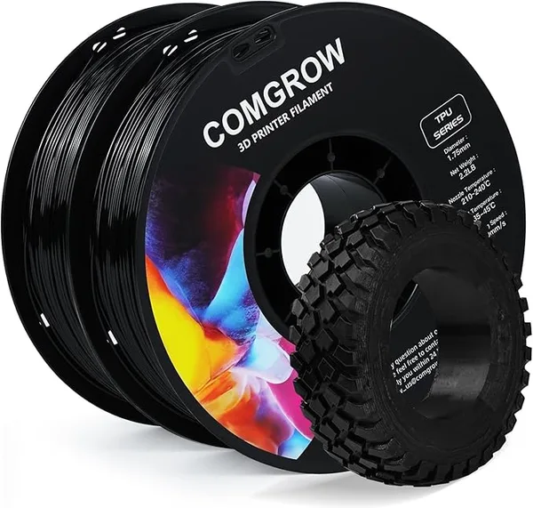 Comgrow Comgrow TPU Filament, 95A Soft TPU Flexible 3D Printer Filament Black 2 * 1kg (2.2lbs), Dimensional Accuracy +/-, Fit Most FDM Printer