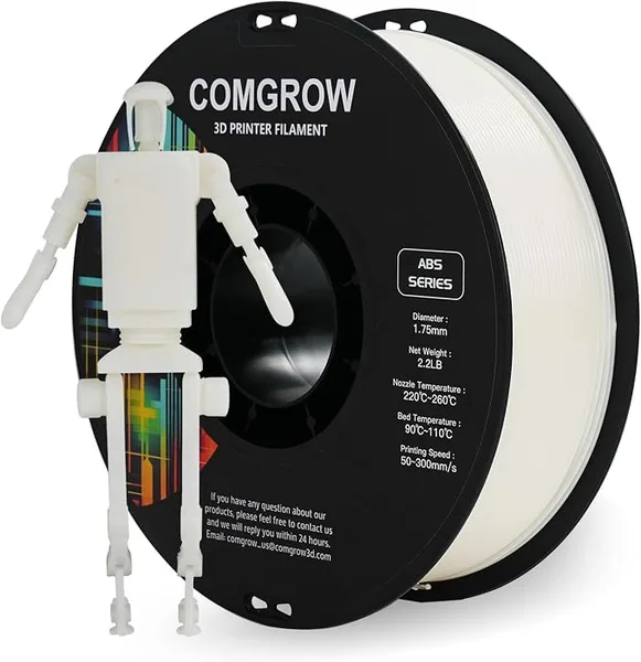 Comgrow Comgrow ABS 3D Printer Filament, Heat Resistant, 1kg, White Diameter, 1lb Weight, Acrylonitrile Butadiene Styrene Material