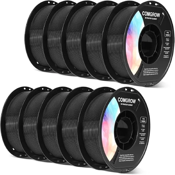 Comgrow Comgrow PLA 3D Printer Filament, 3D Printer PLA Filament, Dimensional Accuracy +/-, 10 Rolls of 1KG Spool PLA Black