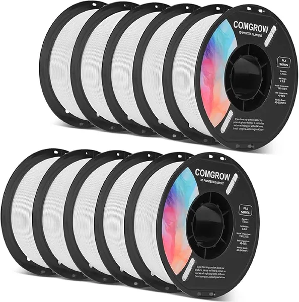 Comgrow Comgrow PLA 3D Printer Filament, 3D Printer PLA Filament, Dimensional Accuracy +/-, 10 Rolls of 1KG Spool PLA White