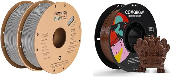 Comgrow Comgrow PLA 3D Printer Filament, 3D Printer PLA Filament 2 Rolls of 1KG Spool PLA Grey and PETG 3D Printer Filament Coffee 1KG