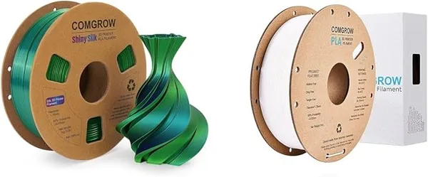 Comgrow Comgrow Silk PLA 3D Printer Filament, Dual Color 2 in 1 Black and Green, 3D Printing PLA Filament 1KG Spool, Coextrusion Shiny Silk 3D Filament and PLA 3D Printer Filament White 1KG