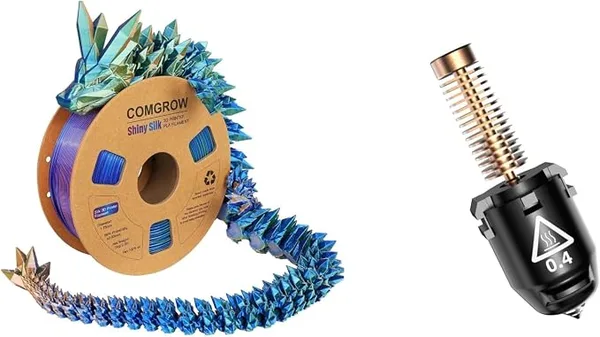 Comgrow Comgrow Silk Shiny Blue Purple and Yellow 3D Printer Filament, Comgrow 3D Printing Materials Silk PLA, 1kg/2.2lbs Silk PLA and FLASHFORGE Adventurer 5M Nozzles