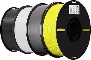 Creality Creality 4 Pack PLA Filament Bundle for 3D Printing with No-Tangling Strong Bonding and Overhang Performance, Accuracy +/- (Black,White,Grey,Yellow)
