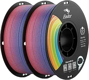 Creality Creality PLA+ Filament Rainbow 2KG, 3D Printer Filament 2 Pack 1kg Cardboard Spool, Strong Toughness, No-Tangling, Accuracy +/-, Multi-Color 3D Printing Filament for Most FDM Printers