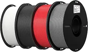 Creality Creality PLA Filament Bundle 4KG, High Precision +/- 3D Printer Filament, Consistent Extrusion, Smooth Printing, 4 Pack 1KG Spool, Fits for Most FDM 3D Printers(Black,White,Grey,Red)