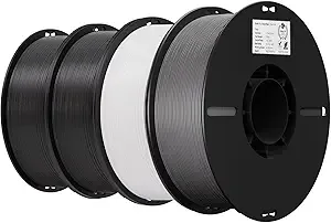 Creality Creality 3D Printer Filament 4KG, PLA Filament Bulk +/-, 4 Pack 1kg Spool(2.2lbs) 3D Printing Filament Fits for Most FDM 3D Printers, Black Black White Grey