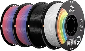 Creality Creality PLA+ Filament 4KG, 3D Printer Filament 4 Pack 1kg Cardboard Spool, Strong Toughness,Multi-Color 3D Printing Filament for Most FDM Printers(Black White 2 Rainbow)