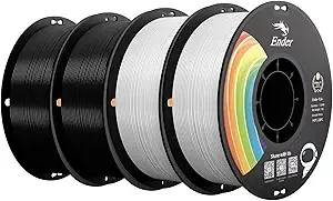 Creality Creality PLA+ Filament 4KG, 3D Printer Filament 4 Pack 1kg Cardboard Spool, Strong Toughness,Multi-Color 3D Printing Filament for Most FDM Printers(2 Black 2 White)