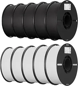 Creality Creality 10 Pack PLA Filament Bundle for 3D Printing with No-Tangling Strong Bonding and Overhang Performance, Accuracy +/- (5 Black+5 White)