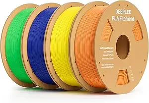 Deeplee3D DEEPLEE PLA 3D Printer Filament, Dimensional Accuracy +/-, Neatly Wound, No Clogging, Vacuum Package, Fits for Most FDM 3D Printers, 4 Pack 1kg Yellow & Orange & Blue & Green