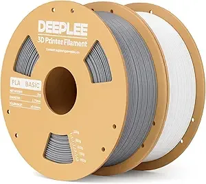 Deeplee3D PLA Basic 3D Printer Filament, 3D Printing Filament with Dimensional Accuracy +/-, Neatly Wound, No Clogging, Fits for Most FDM 3D Printers 1KG White and 1KG Grey