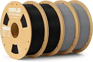 Deeplee3D DEEPLEE PLA Basic 3D Printer Filament, 3D Printing Filament with Dimensional Accuracy +/-, Neatly Wound, No Clogging, Fits for Most FDM 3D Printers 2KG Black and 2KG Grey