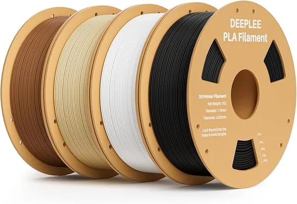 Deeplee3D DEEPLEE PLA 3D Printer Filament, Dimensional Accuracy +/-, Neatly Wound, No Clogging, Vacuum Package, Fits for Most FDM 3D Printers, 4 Pack 1kg Black & White & Beige & Brown
