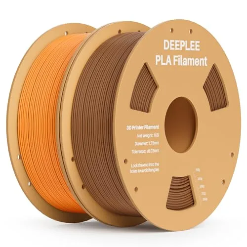 Deeplee3D DEEPLEE PLA 3D Printer Filament, Dimensional Accuracy +/-, Neatly Wound, No Clogging, Vacuum Package, Fits for Most FDM 3D Printers, 2 Pack 1kg Brown & Orange