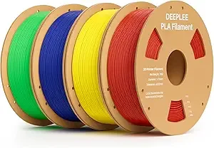 Deeplee3D DEEPLEE PLA 3D Printer Filament, Dimensional Accuracy +/-, Neatly Wound, No Clogging, Vacuum Package, Fits for Most FDM 3D Printers, 4 Pack 1kg Red & Yellow & Dark Blue & Green