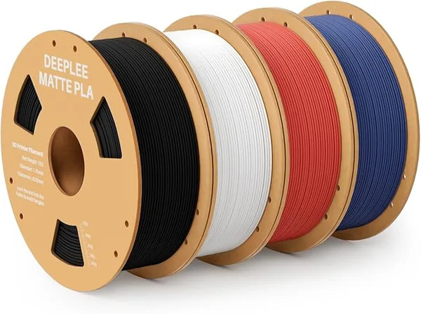 Deeplee3D DEEPLEE Matte PLA Filament, 3D Printer Filament Dimensional Accuracy +/-, No Clogging, Higher Toughness, Cardboard Spool 3D Filament, 4 Pack 1 kg Black & White & Ruby Red & Navy Blue
