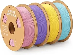 Deeplee3D DEEPLEE Matte PLA Filament, 3D Printer Filament Dimensional Accuracy +/-, No Clogging, Higher Toughness, 4 Pack 1 kg Sakura Pink & Lavender Purple & Sunshine Yellow & Ice Blue