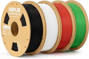 Deeplee3D DEEPLEE Basic PLA Filament, 3D Printer Filament, Black White Red & Grass Green 4kg