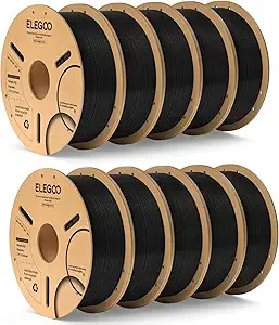 Elegoo ELEGOO PLA Filament Black 10KG, 3D Printer Filament Bulk Dimensional Accuracy +/-, 10 Pack 1kg Cardboard Spool(2.2lbs) 3D Printing Filament Fits for Most FDM 3D Printers