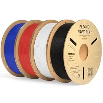 Elegoo ELEGOO Rapid PLA Plus Filament Bundle 4KG, PLA+ 3D Printer Filament for Fast Printing, Dimensional Accuracy +/-, 4 Pack 1kg Cardboard Spool(2.2lbs) Black/White/Blue/Red