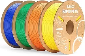Elegoo ELEGOO Rapid PETG Filament Bundle 4KG, High Speed 30-/s 3D Printer Filament Accuracy +/-, 1kg Cardboard Spool(2.2lbs) Fits for Most FDM 3D Printers(Blue,Green,Orange,Yellow)