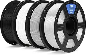 Elegoo ELEGOO PETG Filament Bundle 4KG, 3D Printer Filament Dimensional Accuracy +/-, 4pcs 1kg Spool(2.2lbs) Fits for Most FDM 3D Printers(Black, White, Gray, Clear)