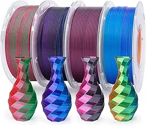 Elegoo ELEGOO Silk PLA Filament Bundle, Dual and Triple Colors Shiny 3D Printer Filaments Dimensional Accuracy +/-, 4 Pack 250g Spool Multicolors