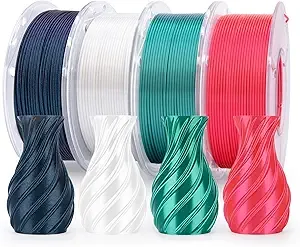 Elegoo ELEGOO 250g Silk PLA Filament Bundle, 4 Colors Shiny 3D Printer Filaments Dimensional Accuracy +/-, 4 Pack 250g Spool Holly Green/Red/White/Galaxy Black
