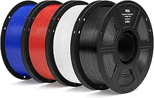 Elegoo ELEGOO PLA Filament Bundle 4KG, 3D Printer Filament Dimensional Accuracy +/-, 4pcs 1kg Spool(2.2lbs) Fit Most FDM 3D Printers (Black, White, Dark Blue, True Red)