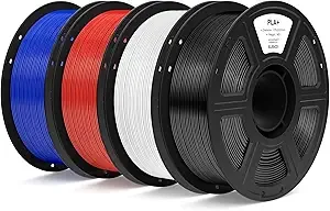 Elegoo ELEGOO PLA+ Filament Bundle, High Toughness PLA Plus 3D Printer Filament Dimensional Accuracy +/-, 4pcs 1kg Spool(2.2lbs) Fits for Most FDM 3D Printes Black/White/True Red/Dark Blue