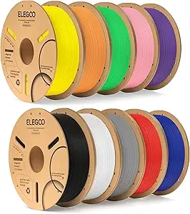 Elegoo ELEGOO PLA Filament Bundle 10KG 3D Printer Filament Dimensional Accuracy +/- 10 Assortment Colors, 1kg Spool(2.2lbs) Black/White/Gray/Red/Yellow/Orange/Dark Blue/Neon Green/Pink/Purple
