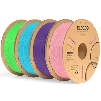 Elegoo ELEGOO PLA Plus Filament Bundle 4KG, PLA+ Tough 3D Printer Filament Dimensional Accuracy +/-, 4 Pack 1kg Spool(Pink, Purple, Sky Blue, Neon Green)