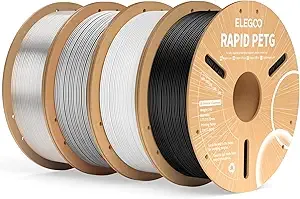 Elegoo ELEGOO Rapid PETG Filament Bundle 4KG, High Speed/s 3D Printer Filament Accuracy +/-, 1kg Cardboard Spool(2.2lbs) Fits for Most FDM 3D Printers(Black,White,Gray,Transparent)