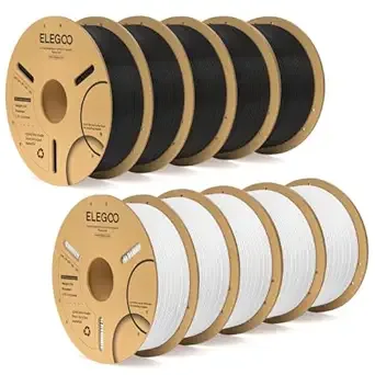 Elegoo ELEGOO PLA Plus Filament Bundle Black & White 10KG PLA+ Tough 3D Printer Filament Dimensional Accuracy +/-, 10 Pack 1kg Spool(2.2lbs) Fits for Most FDM 3D Printers