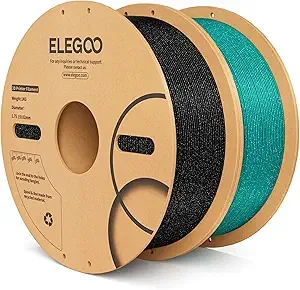Elegoo ELEGOO PLA Filament 2KG Sparkle Black & Turquoise, Glitter Twinkling 3D Printer Filament Dimensional Accuracy +/-, 2pcs 1kg Spool(2.2lbs) Fits for Most FDM 3D Printers