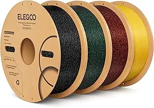 Elegoo ELEGOO Sparkle PLA Filament Bundle 4KG, Glitter Twinkling 3D Printer Filament Dimensional Accuracy +/-, 4pcs 1kg Spool(2.2lbs) Sparkle Black, Red, Green, Gold