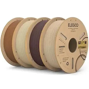 Elegoo ELEGOO Wood PLA Filament Bundle 4KG, Real Wood Flour Added 3D Printer Filament, 4pcs 1kg Spool(2.2lbs) Fits for Most FDM 3D Printers
