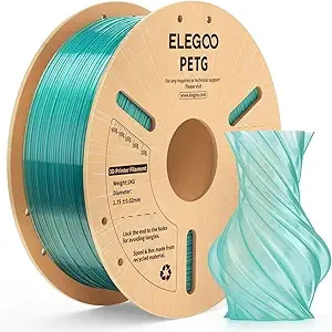 Elegoo ELEGOO PETG Filament Transparent Green 1KG, Translucent 3D Printer Filament High Precision, Strong & Durable 1kg Spool(2.2lbs) Fits for Most FDM 3D Printers