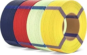 Elegoo ELEGOO Matte PLA Refill Filament Bundle 4KG, 3D Printer Filament No Spool High Dimensional Accuracy,3D Printing PLA for Reusable Spool Refilling Navy Blue/Ruby Red/Mint Green/Sunshine Yellow
