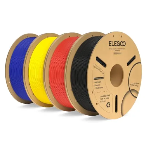 Elegoo ELEGOO PLA Plus Filament Bundle 4KG, PLA+ Tough 3D Printer Filament Dimensional Accuracy +/-, 4 Pack 1kg Spool(Black/Red/Yellow/Dark Blue)