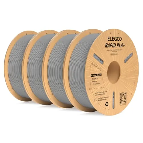 Elegoo ELEGOO Rapid PLA Plus Filament Gray 4KG, PLA+ 3D Printer Filament for/s High Speed Printing, Dimensional Accuracy +/-, 4 Pack 1kg Spool(2.2lbs)