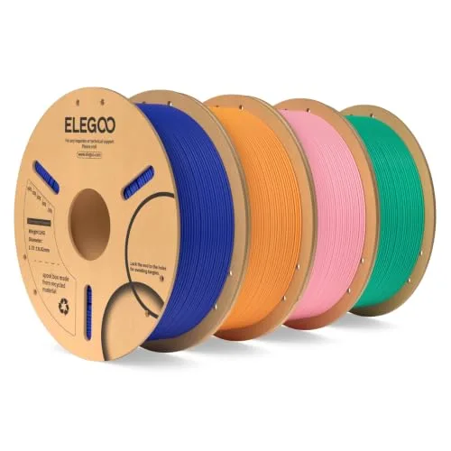 Elegoo ELEGOO PLA 3D Printer Filament Bundle 4KG, Dimensional Accuracy +/- 4 Pack 1kg Spool(2.2lbs) Fits for Most FDM 3D Printers(Dark Blue/Orange/Pink/Sea Green)