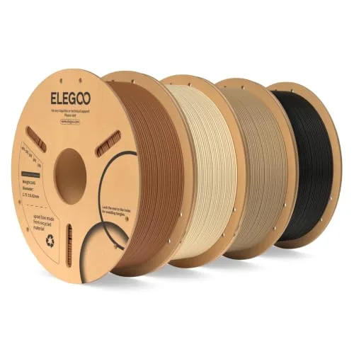 Elegoo ELEGOO PLA 3D Printer Filament Bundle 4KG, Dimensional Accuracy +/- 4 Pack 1kg Spool(2.2lbs) Fits for Most FDM 3D Printers(Brown/Beige/Wood Color/Black)
