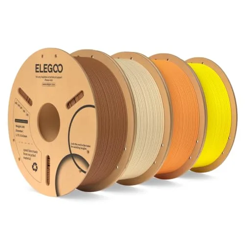 Elegoo ELEGOO PLA 3D Printer Filament Bundle 4KG, Dimensional Accuracy +/- 4 Pack 1kg Spool(2.2lbs) Fits for Most FDM 3D Printers(Brown/Beige/Orange/Yellow)