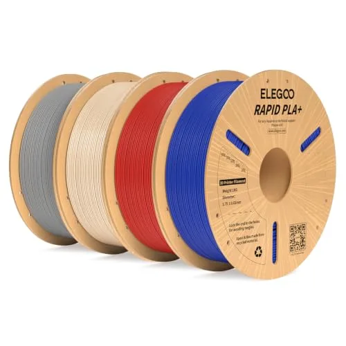 Elegoo ELEGOO Rapid PLA Plus Filament Bundle 4KG, PLA+ 3D Printer Filament/s High Speed, Dimensional Accuracy +/-, 4 Pack 1kg Cardboard Spool(2.2lbs) Grey/Beige/Red/Blue