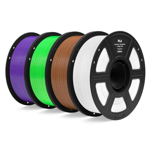 Elegoo ELEGOO PLA Filament Bundle 4KG, 3D Printer Filament Dimensional Accuracy +/-, 4pcs 1kg Spool(2.2lbs) Fit Most FDM 3D Printers(White/Brown/Neon Green/Purple)