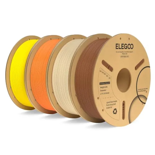 Elegoo ELEGOO PLA Plus Filament Bundle 4KG, PLA+ Tough 3D Printer Filament Dimensional Accuracy +/-, 4 Pack 1kg Spool(Brown/Beige/Orange/Yellow)