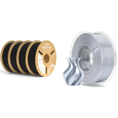 Elegoo ELEGOO Matte PLA Filament Black 4KG & Silk PLA Silver Grey 1KG